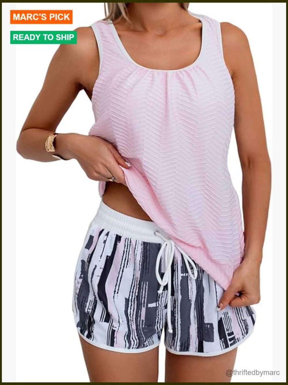 Modest Tankini Swimsuit Tummy Control Athletic Blouson Top with Shorts